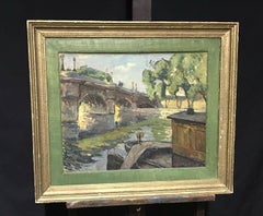 1940er FRENCH SIGNED POST-IMpressIONIST OIL – LE PONT NEUF RIVER SEINE PARIS