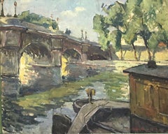 1940's FRENCH SIGNED POST-IMPRESSIONIST OIL - LE PONT NEUF RIVER SEINE PARIS