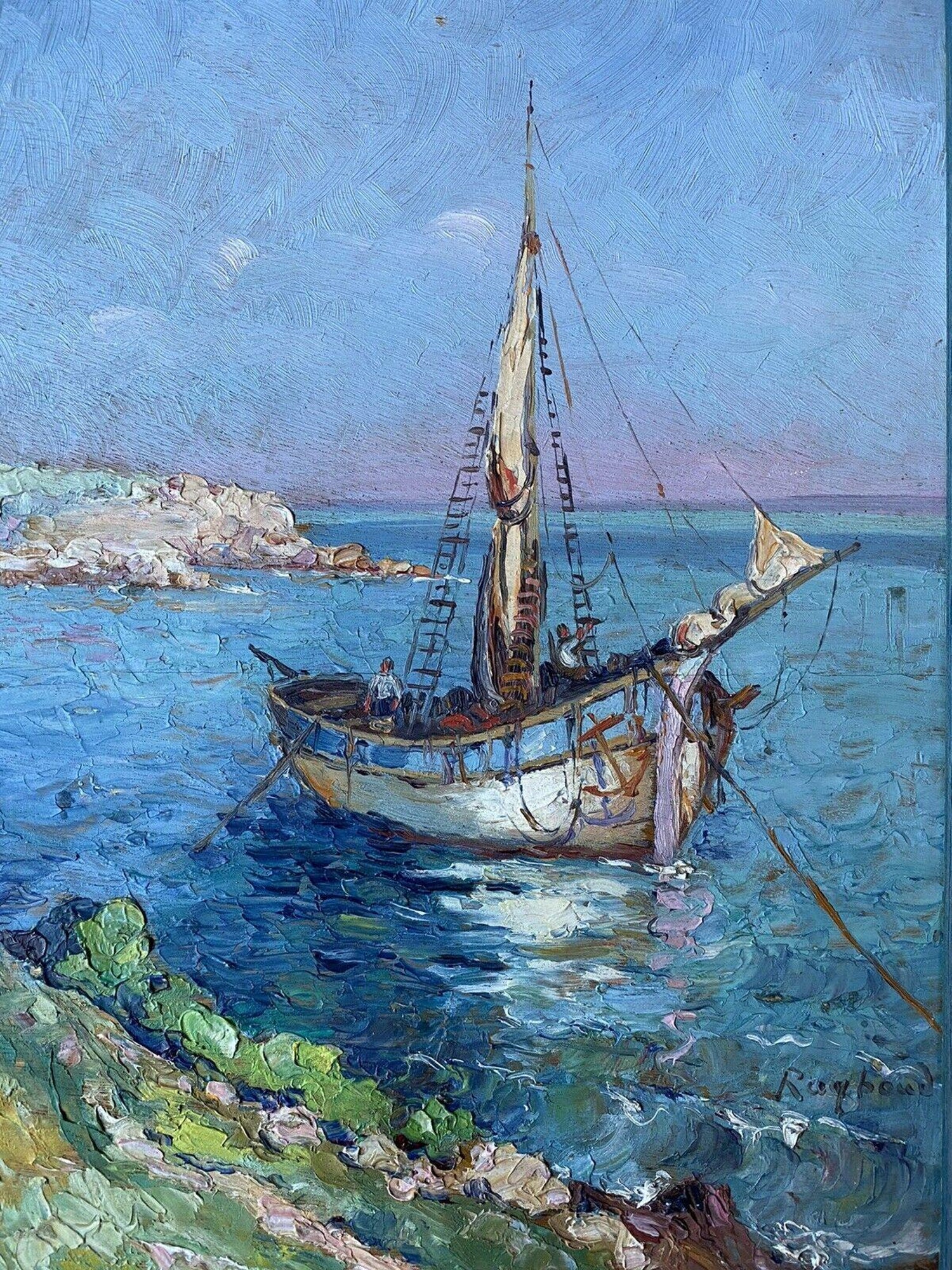 Maurice Fongueuse - 1930's FRENCH POST-IMPRESSIONIST SIGNED OIL - FISHING  BOAT MEDITERRANEAN COAST at 1stDibs