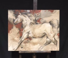 HUGE CONTEMPORARY FRENCH PAINTING - RUNNING HORSES 2008 by CYRIL REGUERRE