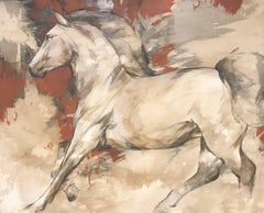 HUGE CONTEMPORARY FRENCH PAINTING - RUNNING HORSES 2008 by CYRIL REGUERRE