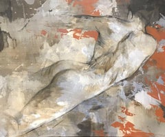 HUGE FRENCH CONTEMPORARY PAINTING - NUDE WOMAN PORTRAIT ABSTRACT WORK - SIGNED
