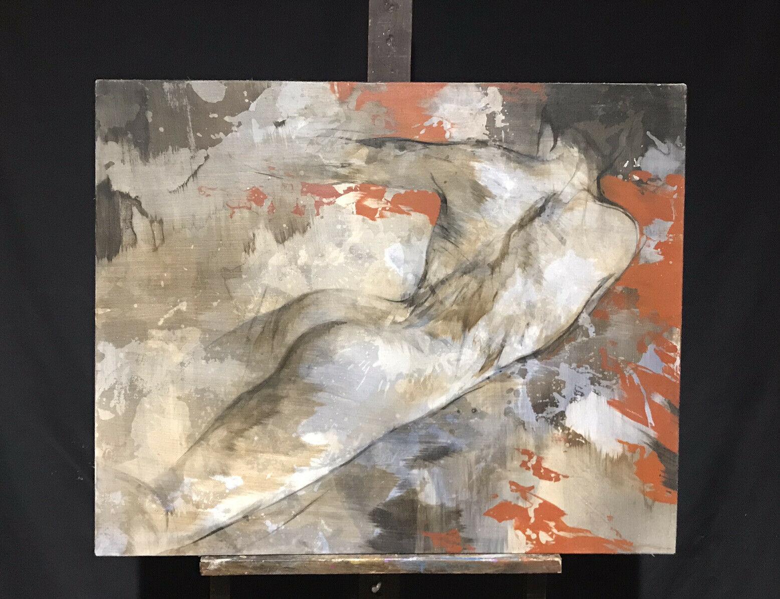 HUGE FRENCH CONTEMPORARY PAINTING - NUDE WOMAN PORTRAIT ABSTRACT WORK - SIGNED - Painting by Cyril Reguerre