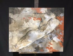 HUGE FRENCH CONTEMPORARY PAINTING - NUDE WOMAN PORTRAIT ABSTRACT WORK - SIGNED