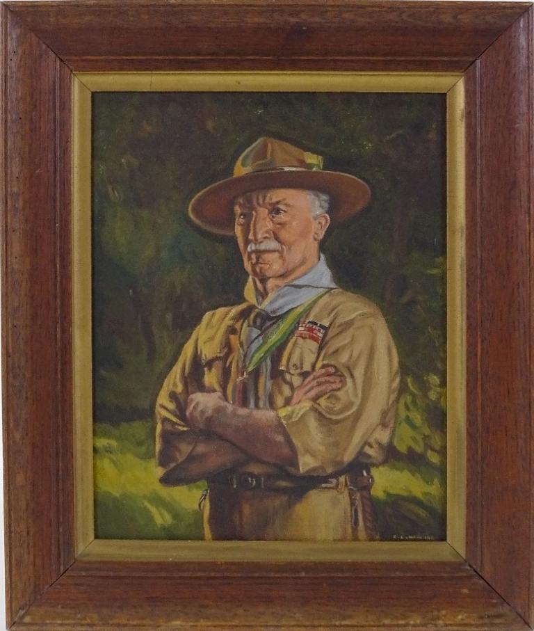 C. C. Harding Portrait Painting - Lord Baden-Powell, Fine Portrait Oil Painting - Founder & Chief Scout