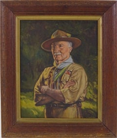 Vintage Lord Baden-Powell, Fine Portrait Oil Painting - Founder & Chief Scout