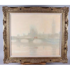 The Houses of Parliament & Westminster Bridge River Thames in the Fog - Oil