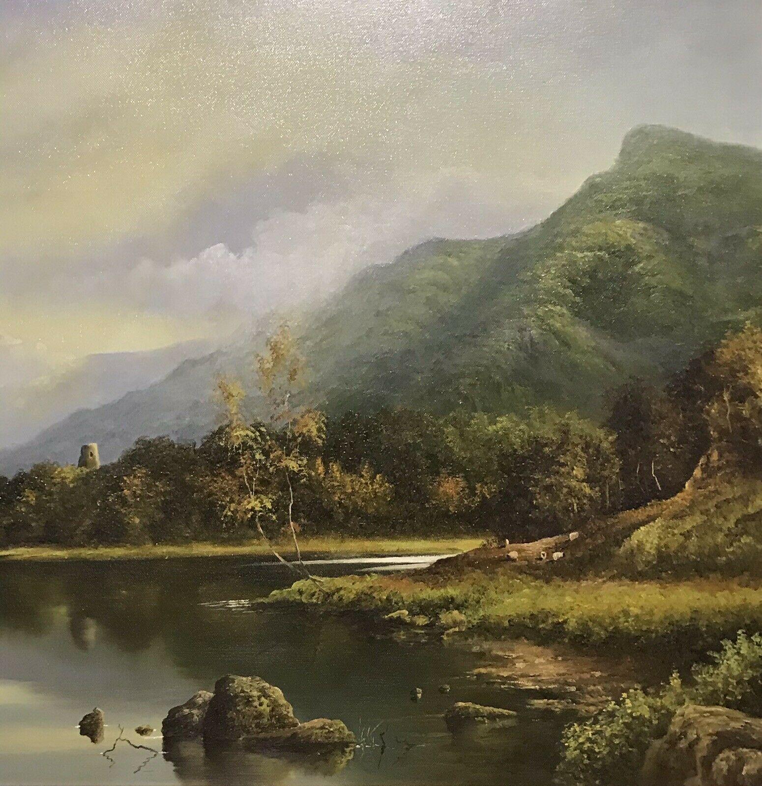 a tranquil lake scene painting