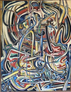 HUGE ORIGINAL 1970'S FRENCH ABSTRACT PAINTING - PSYCHEDELIC COMPOSITION