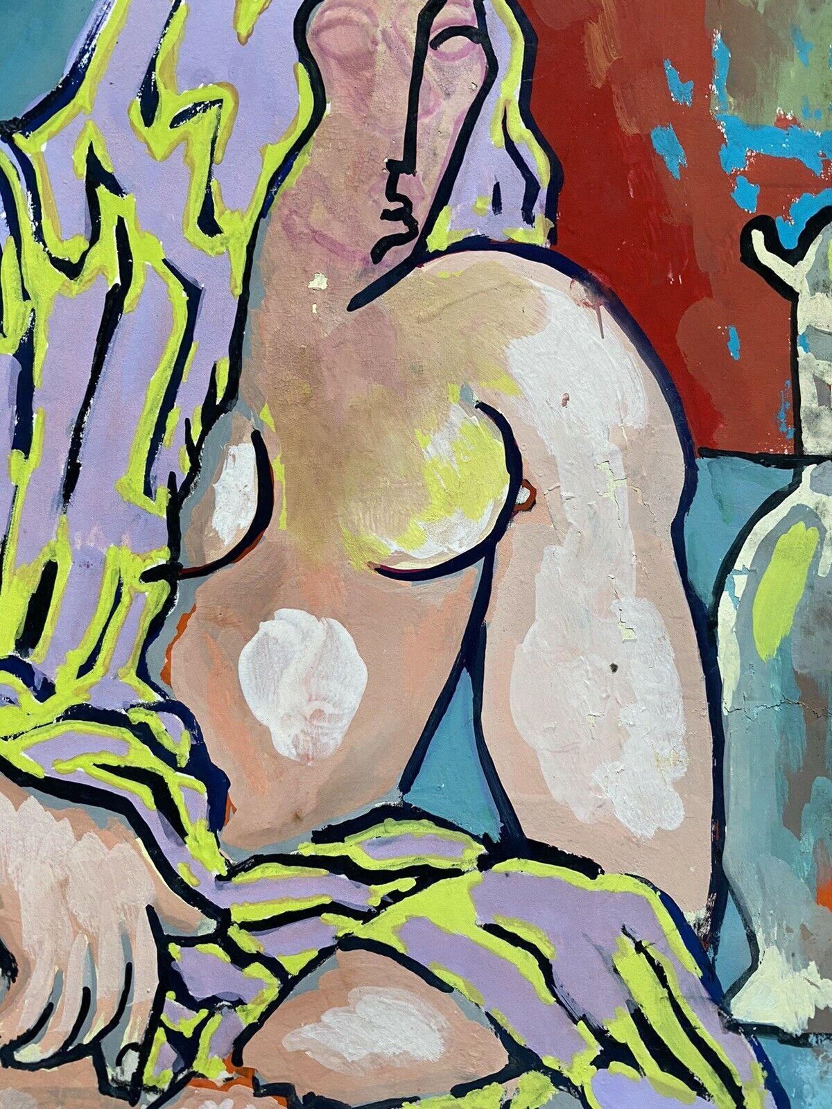 20th CENTURY FRENCH MODERNIST PAINTING - NUDE FIGURE COLORFUL INTERIOR - Painting by Jean Marc