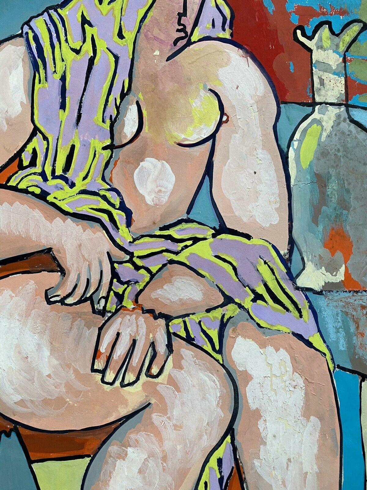 PITTURA MODERNISTA FRANCESE DEL XX SECOLO - FIGURA NUDA INTERNO COLORATO in vendita 1