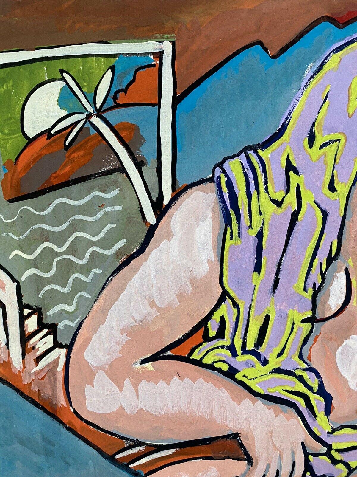 20th CENTURY FRENCH MODERNIST PAINTING - NUDE FIGURE COLORFUL INTERIOR For Sale 1