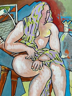20th CENTURY FRENCH MODERNIST PAINTING - NUDE FIGURE COLORFUL INTERIOR