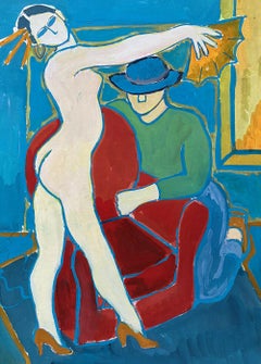 SUPERBO DIPINTO MODERNISTA FRANCESE DEL XX SECOLO - MODELLA NUDO IN INTERNO DI UNA STANZA