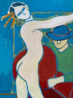 SUPERB 20th CENTURY FRENCH MODERNIST PAINTING - NUDE MODEL IN INTERIOR ROOM