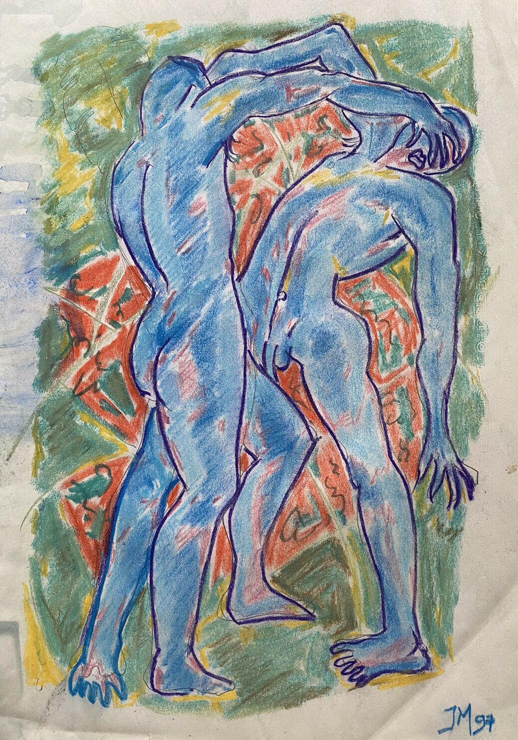 Jean Marc Nude Painting - JEAN MARC (1949-2019) 20th CENTURY FRENCH MODERNIST PAINTING - FIGHTING MALES