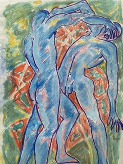 JEAN MARC (1949-2019) 20th CENTURY FRENCH MODERNIST PAINTING - FIGHTING MALES