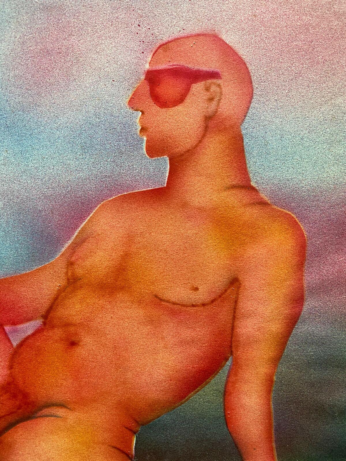 20. Jahrhundert französisch-moderne PAINTING des 20. Jahrhunderts  EROTIC MALE NUDE PORTRAIT IN ROT STIEFEL (Moderne), Painting, von Jean Marc