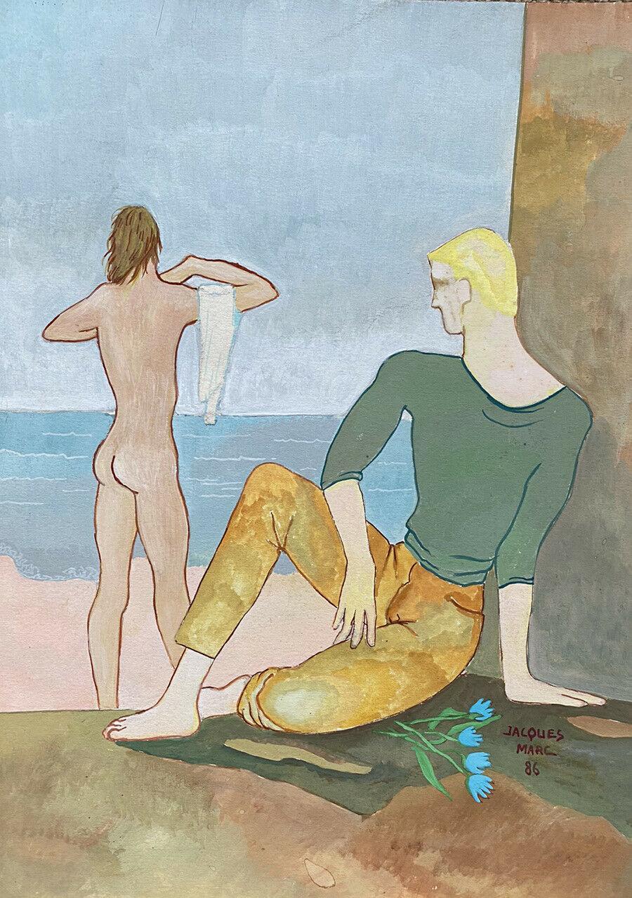 Jean Marc Portrait Painting - 20th CENTURY FRENCH MODERNIST PAINTING - BATHERS ON THE BEACH
