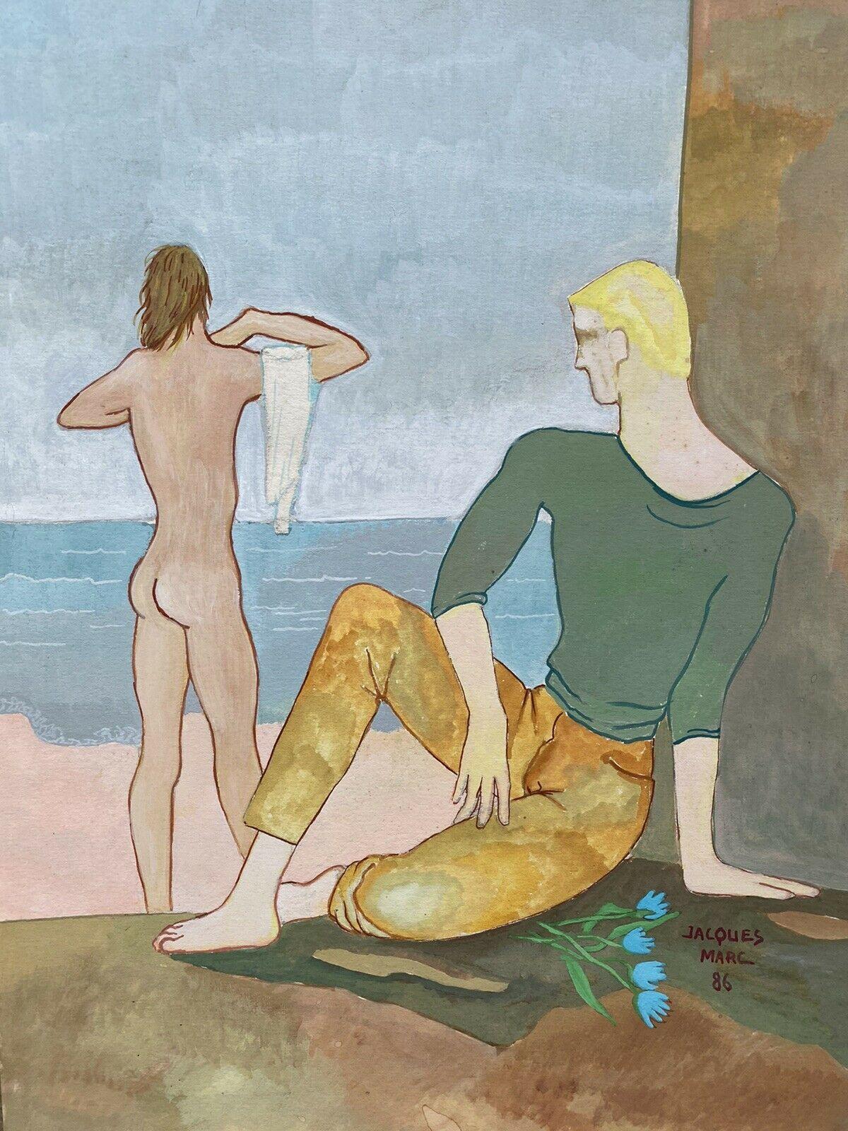 20th CENTURY FRENCH MODERNIST PAINTING - BATHERS ON THE BEACH - Painting by Jean Marc