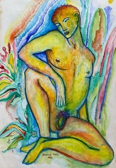 COLORFUL 20th CENTURY LARGE FRENCH MODERNIST PAINTING - STANDING MALE NUDE