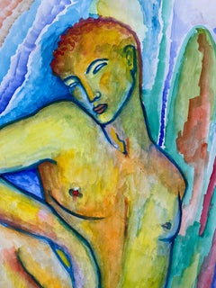 COLORATISSIMO QUADRO MODERNISTA FRANCESE DEL XX SECOLO DI GRANDE DIMENSIONE - NUDO MASCHILE IN PIEDI