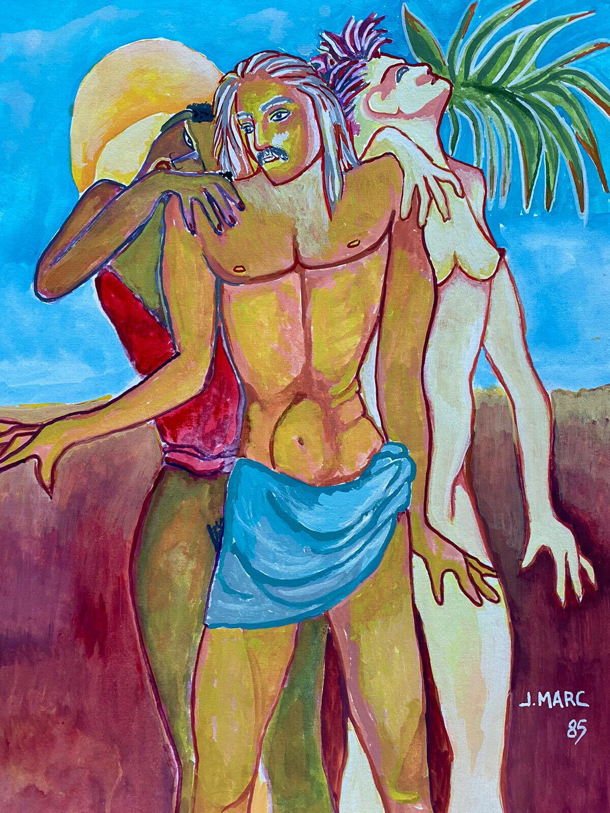 COLORATISSIMO DIPINTO MODERNISTA FRANCESE DEL XX SECOLO - FIGURE NUDE NEL DESERTO - Painting di Jean Marc