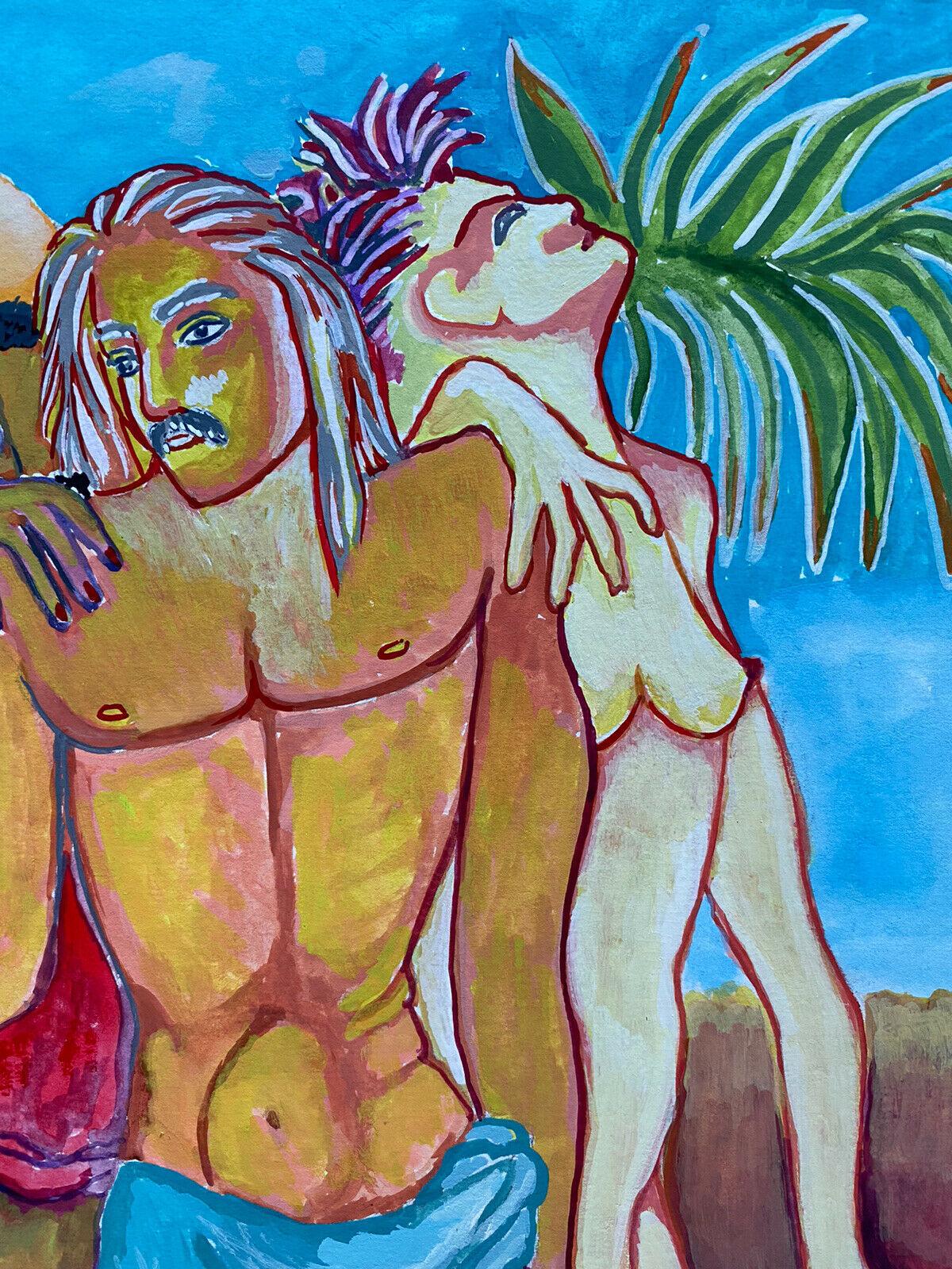 COLORATISSIMO DIPINTO MODERNISTA FRANCESE DEL XX SECOLO - FIGURE NUDE NEL DESERTO - Painting Moderno di Jean Marc