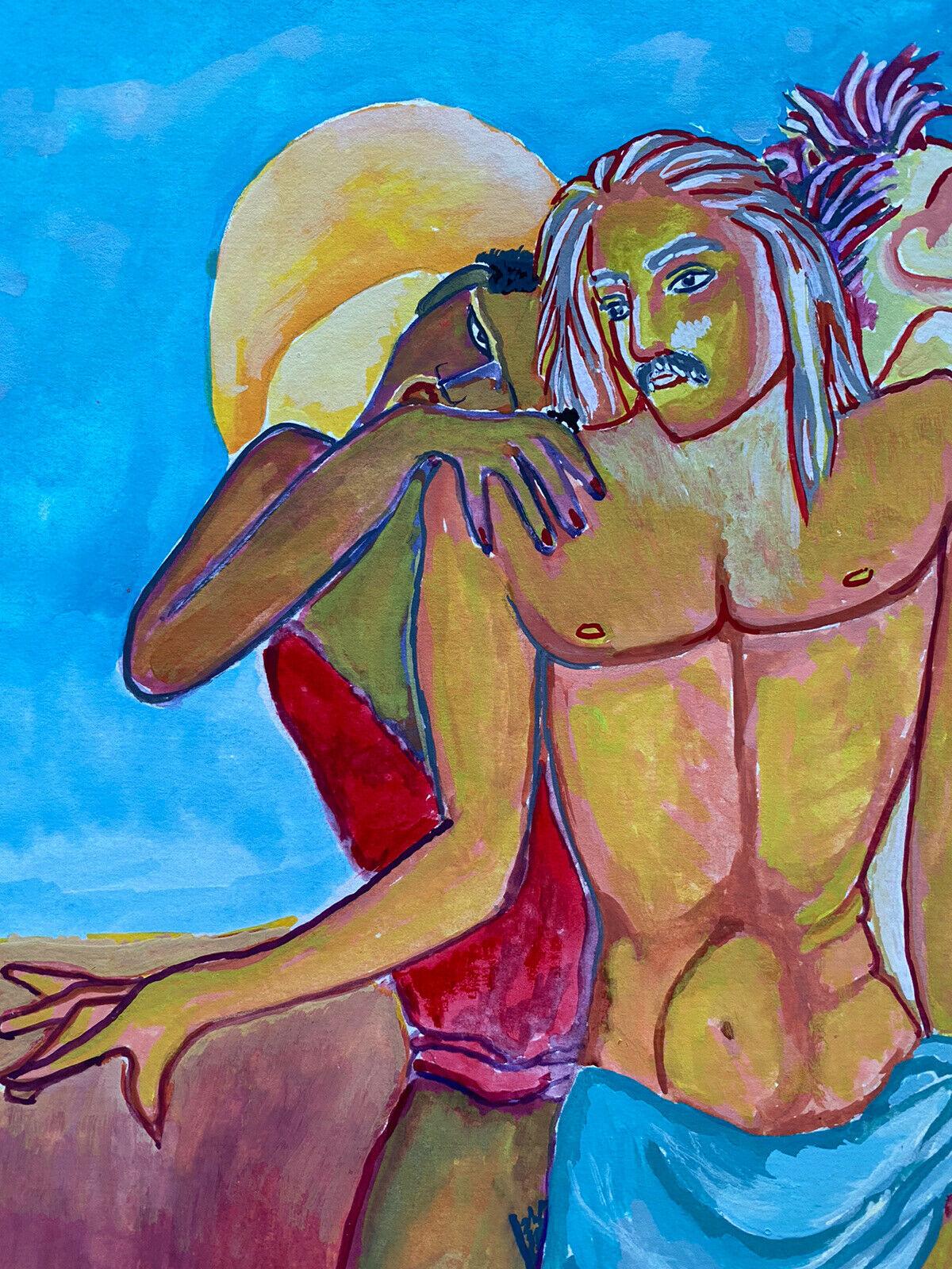 COLORATISSIMO DIPINTO MODERNISTA FRANCESE DEL XX SECOLO - FIGURE NUDE NEL DESERTO - Nude Painting Marrone di Jean Marc