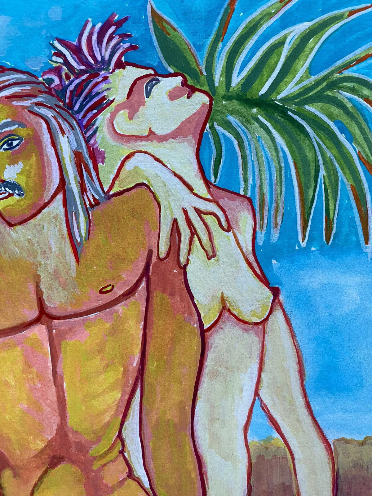 COLORATISSIMO DIPINTO MODERNISTA FRANCESE DEL XX SECOLO - FIGURE NUDE NEL DESERTO in vendita 1