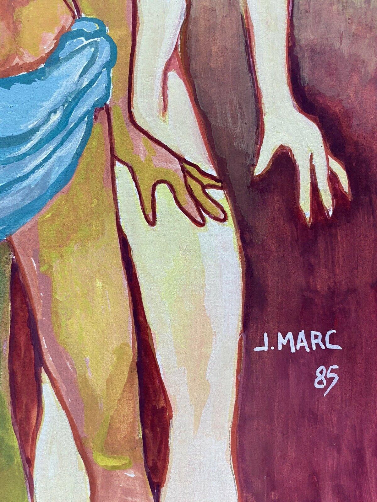 COLORATISSIMO DIPINTO MODERNISTA FRANCESE DEL XX SECOLO - FIGURE NUDE NEL DESERTO in vendita 2