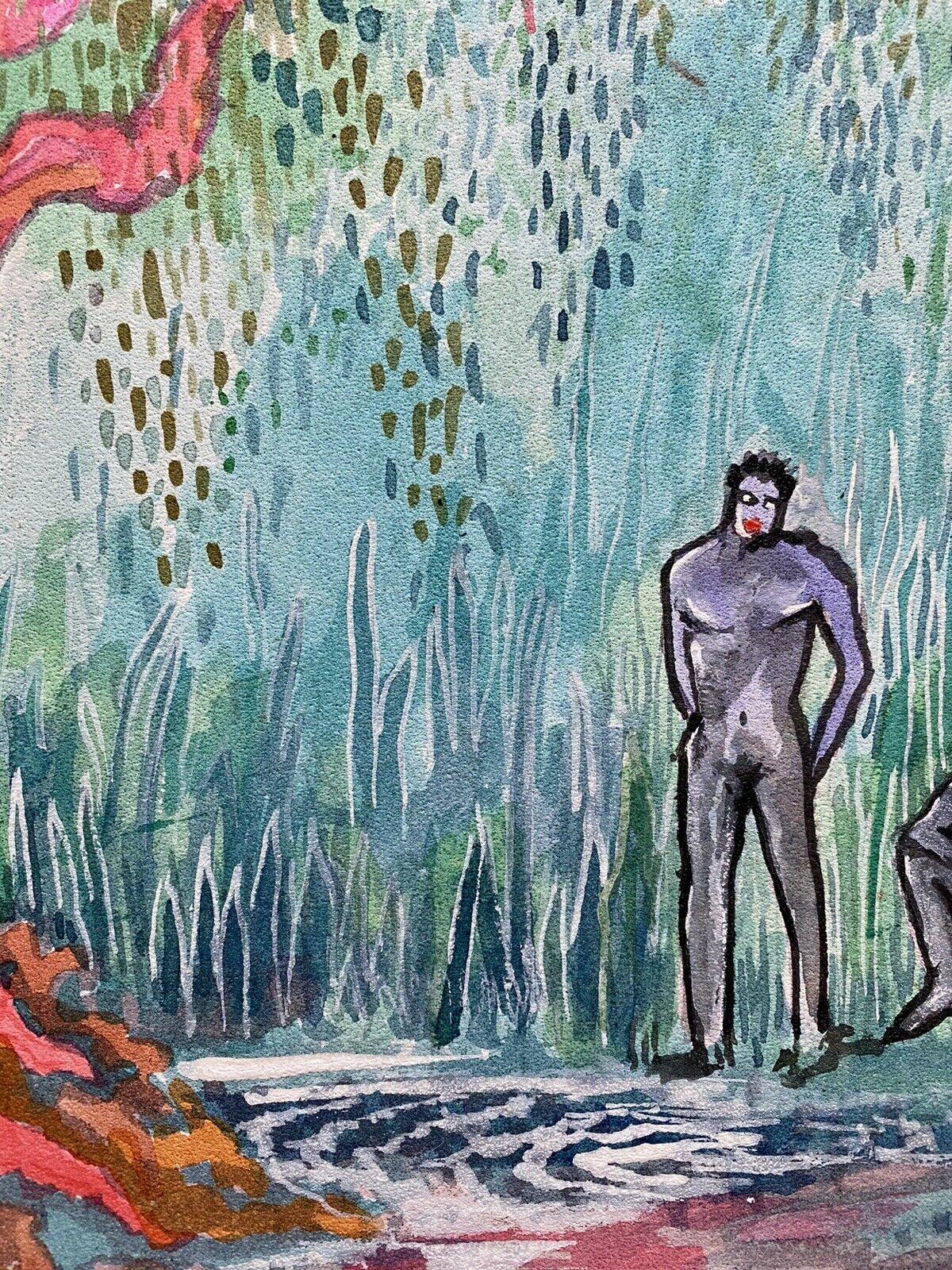 JEAN MARC (1949-2019) 20th CENTURY FRENCH MODERNIST PAINTING - NUDE MEN BY RIVER - Modern Painting by Jean Marc