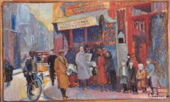 Large Signed French Impressionist Oil - Bustling Parisian Street Vintage Scene