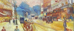 Grande huile impressionniste française signée - Scène de rue parisienne vintage