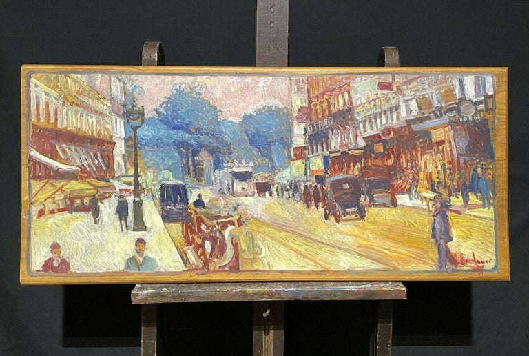 Large Signed French Impressionist Oil - Vintage Parisian City Street scene - Painting by Patrice Landauer