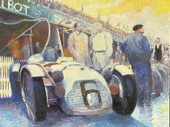 Huge Signed French Impressionist Oil - Vintage Motor Car Racing Scene