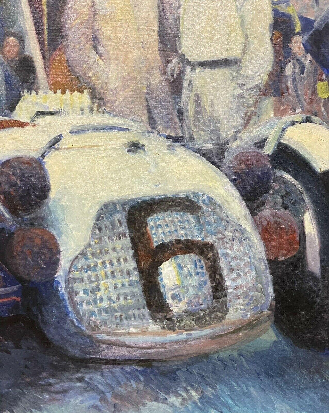 Grande huile impressionniste française signée - scène de course automobile vintage - Impressionnisme Painting par Patrice Landauer