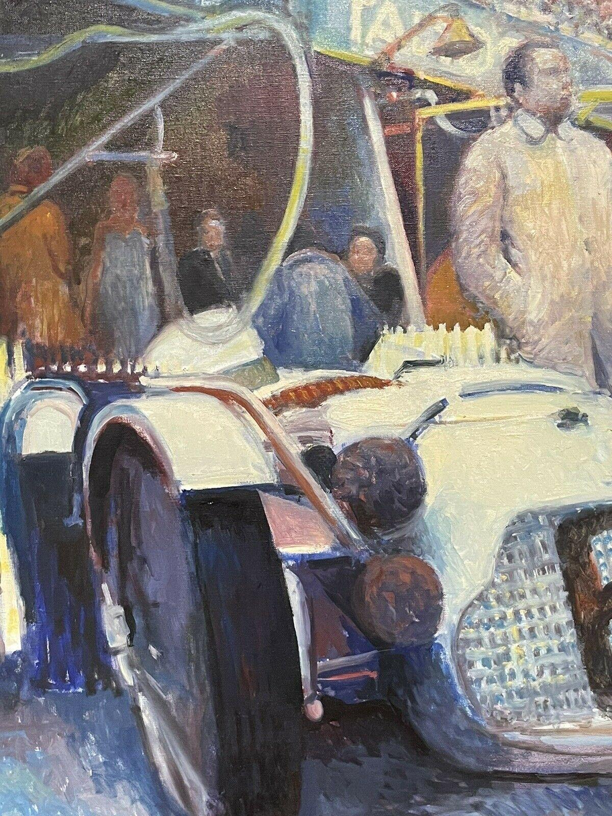 Grande huile impressionniste française signée - scène de course automobile vintage - Gris Landscape Painting par Patrice Landauer