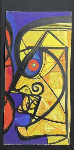 Claude Lagouche Ritratto astratto cubista Quadro modernista bifacciale di grandi dimensioni