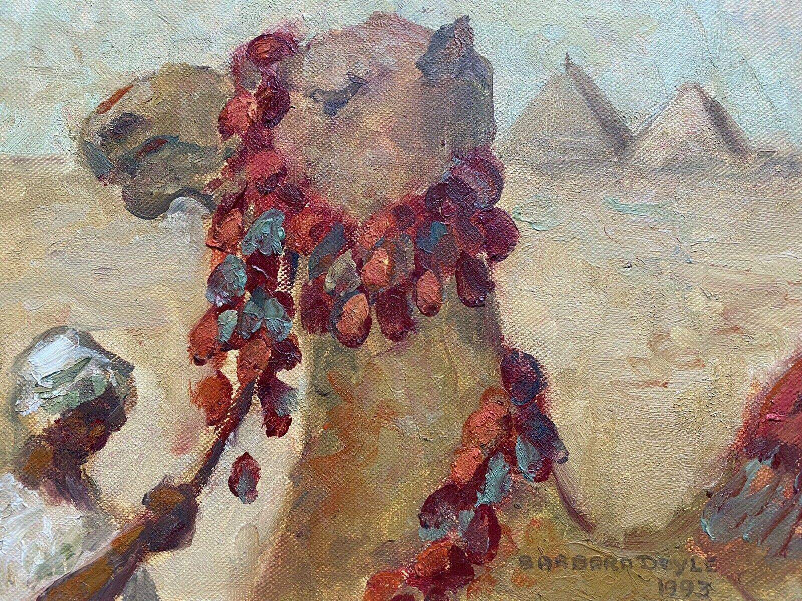 BARBARA DOYLE (B.1917) 1990's MODERN BRITISH OIL PAINTING - CAMEL & PYRAMIDS - Painting by Barbara Doyle