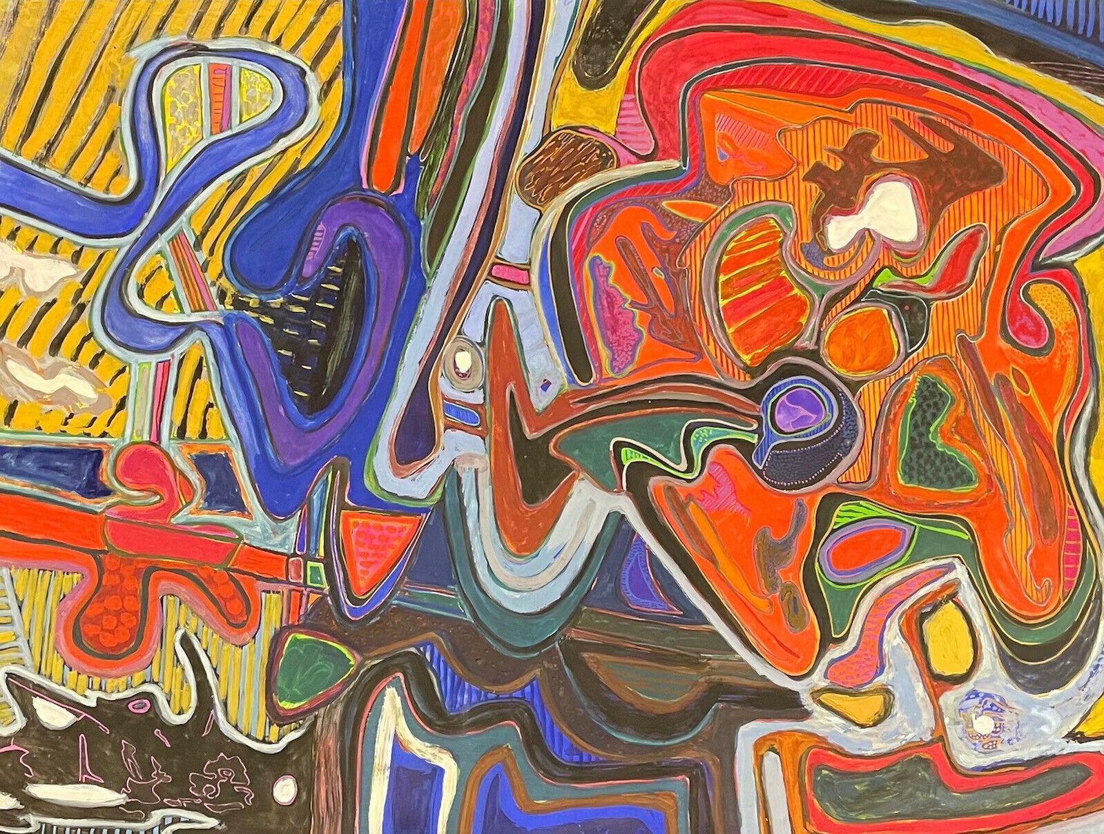 Claude Lagouche Abstract Painting - CLAUDE LAGOUCHE (1943-2020) HUGE 1970'S FRENCH PSYCHEDELIC ABSTRACT PAINTING