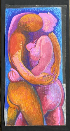 CLAUDE LAGOUCHE (French 1943-2020) LARGE MODERNIST PAINTING - EMBRACING LOVERS