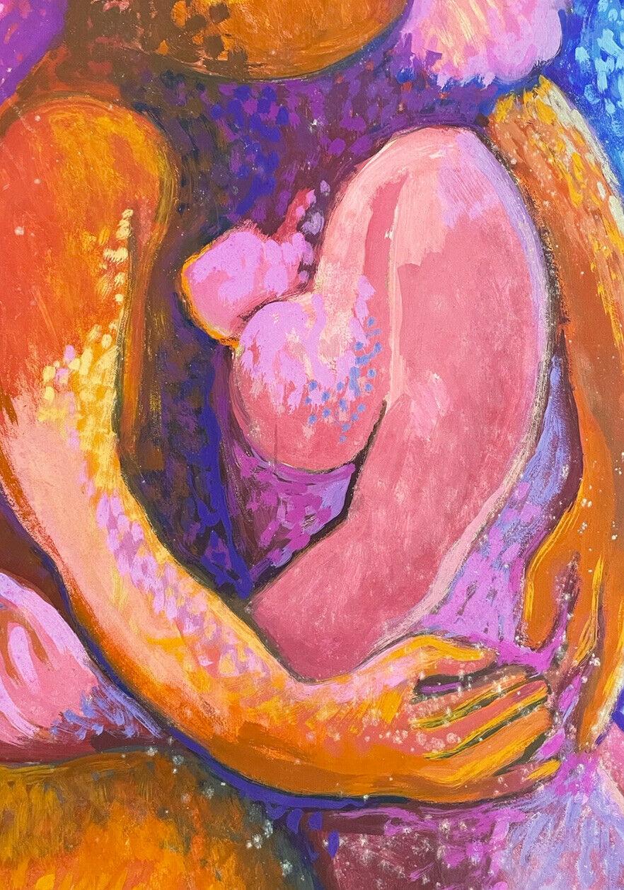 Abstract Painting de Claude Lagouche - CLAUDE LAGOUCHE (francés 1943-2020) GRAN PINTURA MODERNISTA - AMANTES EMBRACADOS