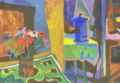 CLAUDE LAGOUCHE (1943-2020) LARGE 1970s MODERNIST PAINTING - INTERIOR STILL LIFE