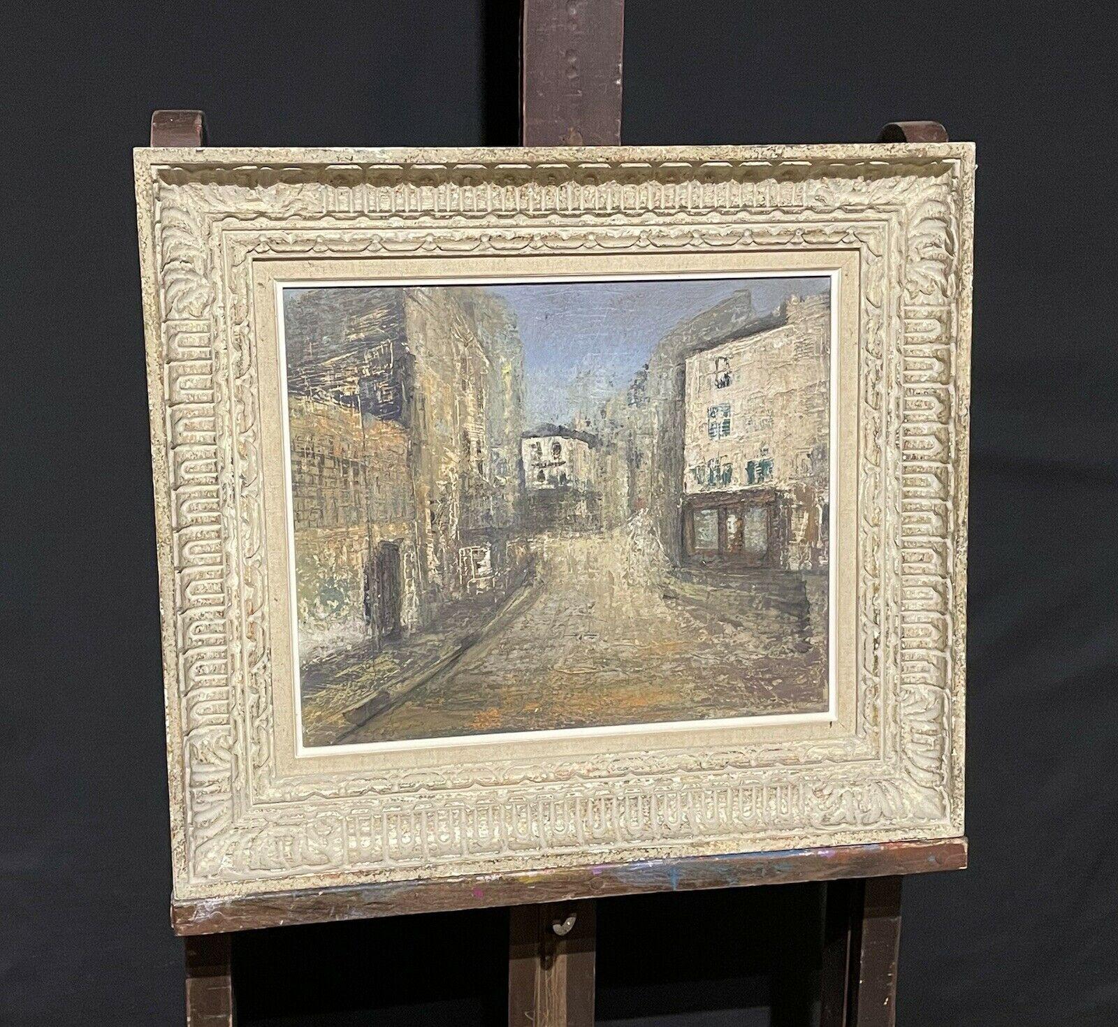 1950's FRENCH MODERNIST OIL PAINTING - CITY STREET SCENE - CARVED WOOD FRAME For Sale 2