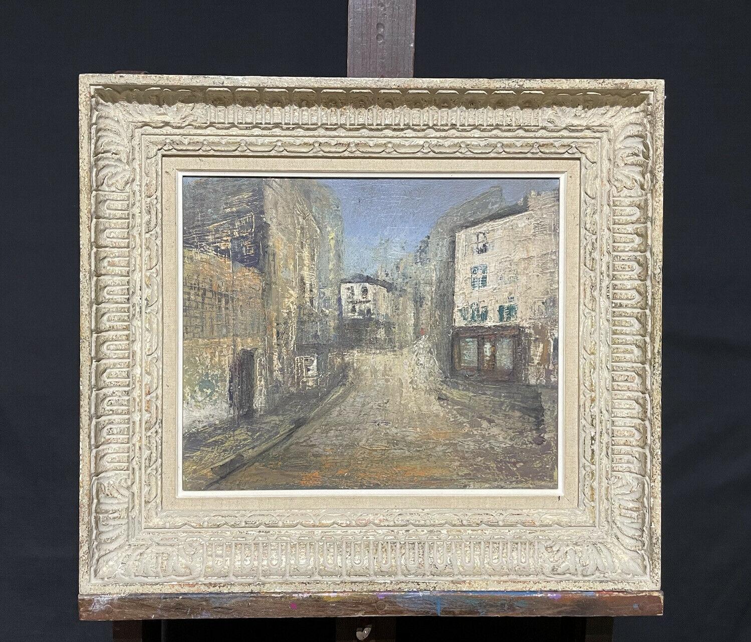 1950's FRENCH MODERNIST OIL PAINTING - CITY STREET SCENE - CARVED WOOD FRAME For Sale 3
