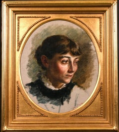 FINE 1890'S PORTRAIT OF LADY - SIGNED OIL PAINTING - OVAL INSET GILT FRAME