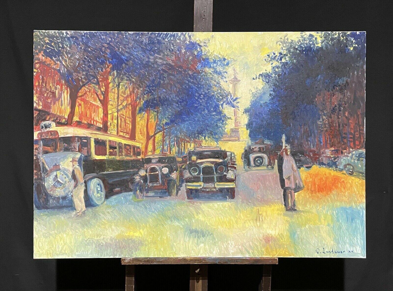 Enorme olio impressionista francese firmato - Scena vintage di strada parigina affollata - Painting Impressionismo di Patrice Landauer