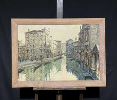 VERY LARGE 1960'S ITALIAN SIGNED OIL - IMPRESSIONIST VENICE TRANQUIL CANAL SCENE