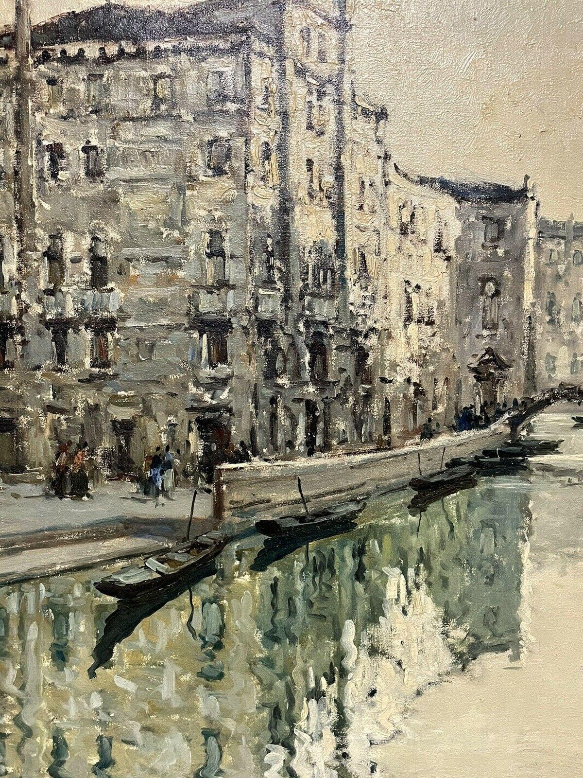 GRÖSSE 1960er Jahre ITANISCHES SIGNIERTES OIL - impressionistisches venezianisches RANQUIL-KanALSCHENE (Braun), Landscape Painting, von Italian artist